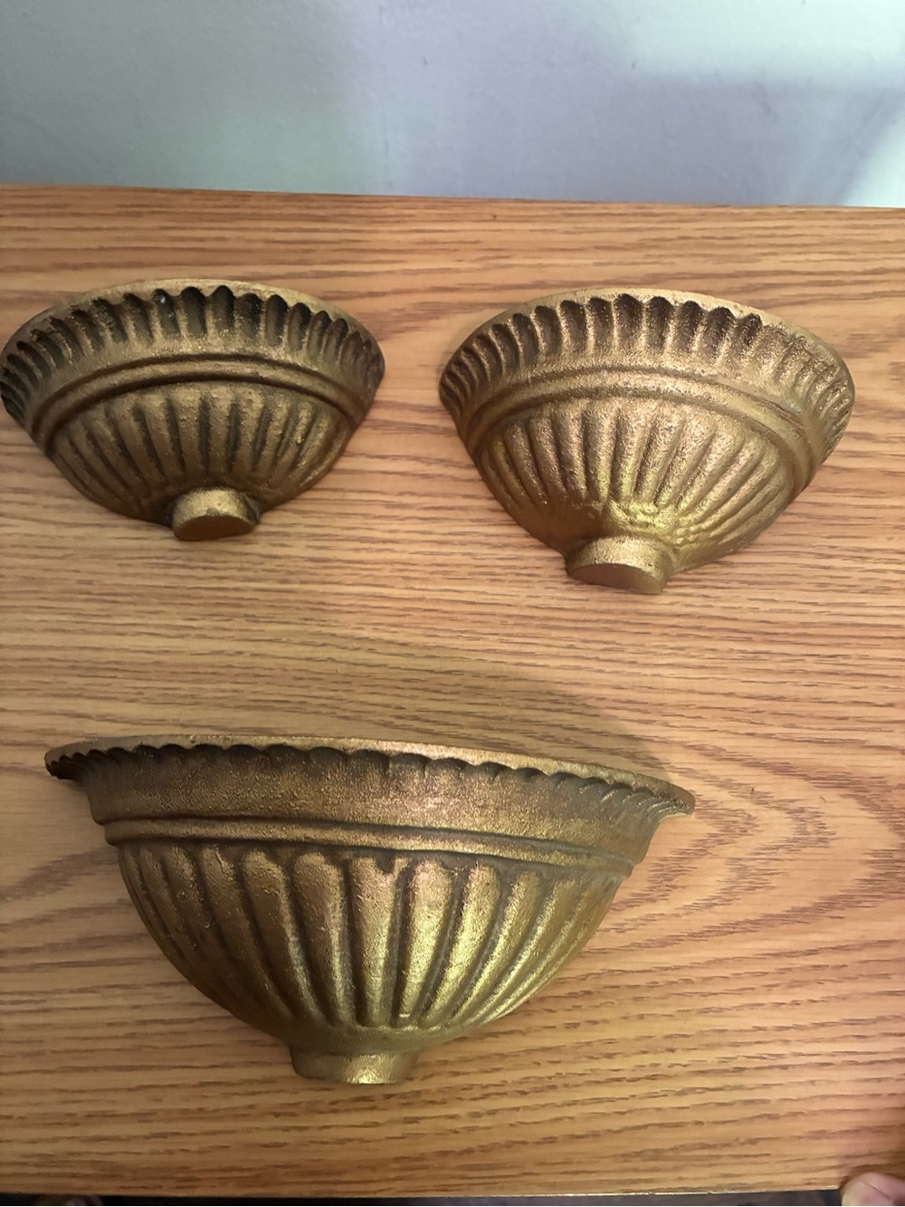 Ribbed ceramic Wall Sconces - Gold Finish Set of 3